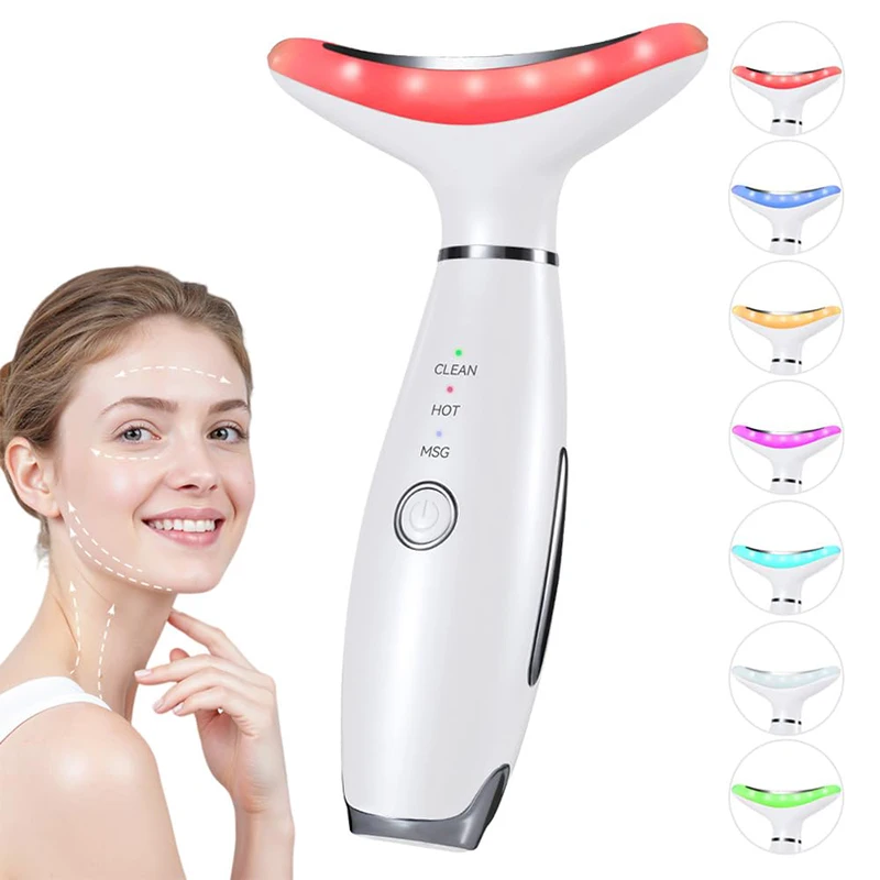 Neck Face Beauty Device EMS Microcurrent Face Lifting Machine Vibration LED Facial Massager Double Chin Remover Skin Care Tools