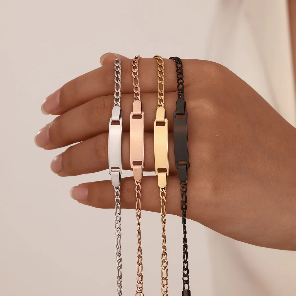 Customized Name & Text Gold Plated Stainless Steel Link Bracelet Fashion Personalized Custom Jewelry Men Women thumbnail 4