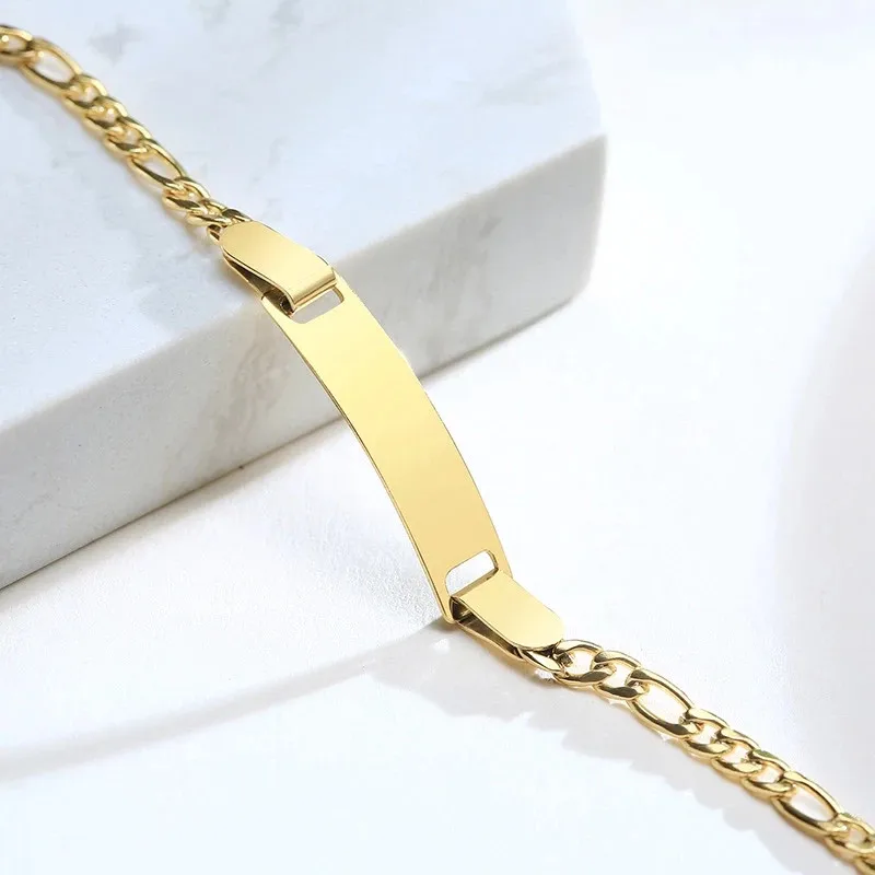 Customized Name & Text Gold Plated Stainless Steel Link Bracelet Fashion Personalized Custom Jewelry Men Women thumbnail 6