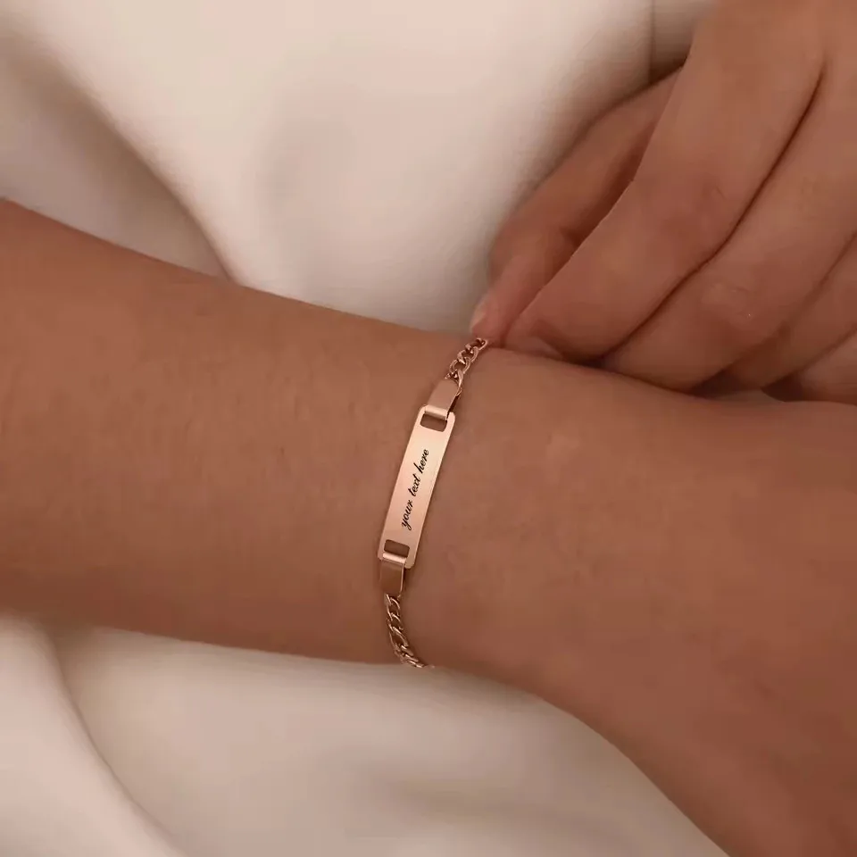 Customized Name & Text Gold Plated Stainless Steel Link Bracelet Fashion Personalized Custom Jewelry Men Women thumbnail 5