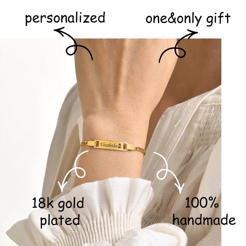 Customized Name & Text Gold Plated Stainless Steel Link Bracelet Fashion Personalized Custom Jewelry Men Women thumbnail 2