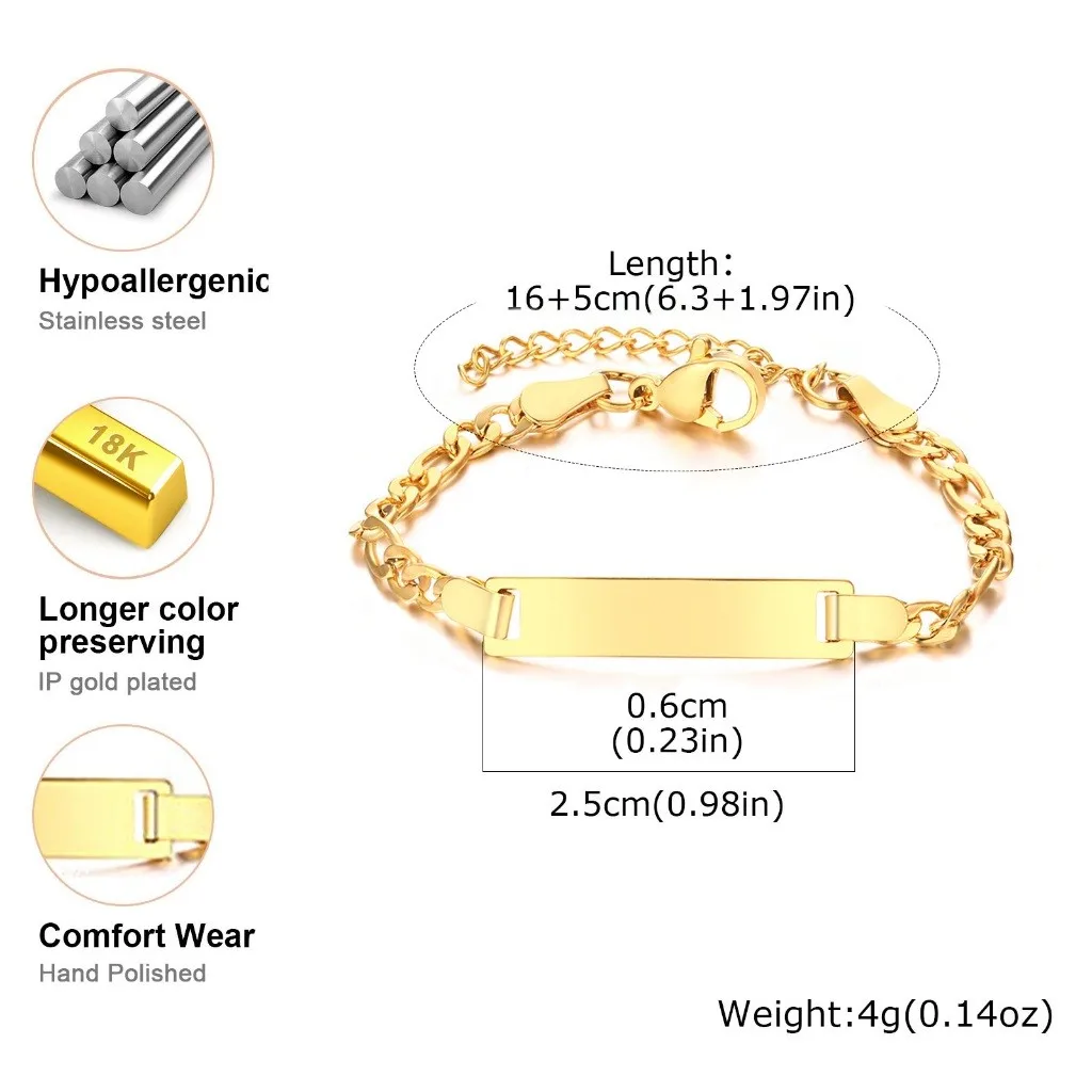 Customized Name & Text Gold Plated Stainless Steel Link Bracelet Fashion Personalized Custom Jewelry Men Women thumbnail 3