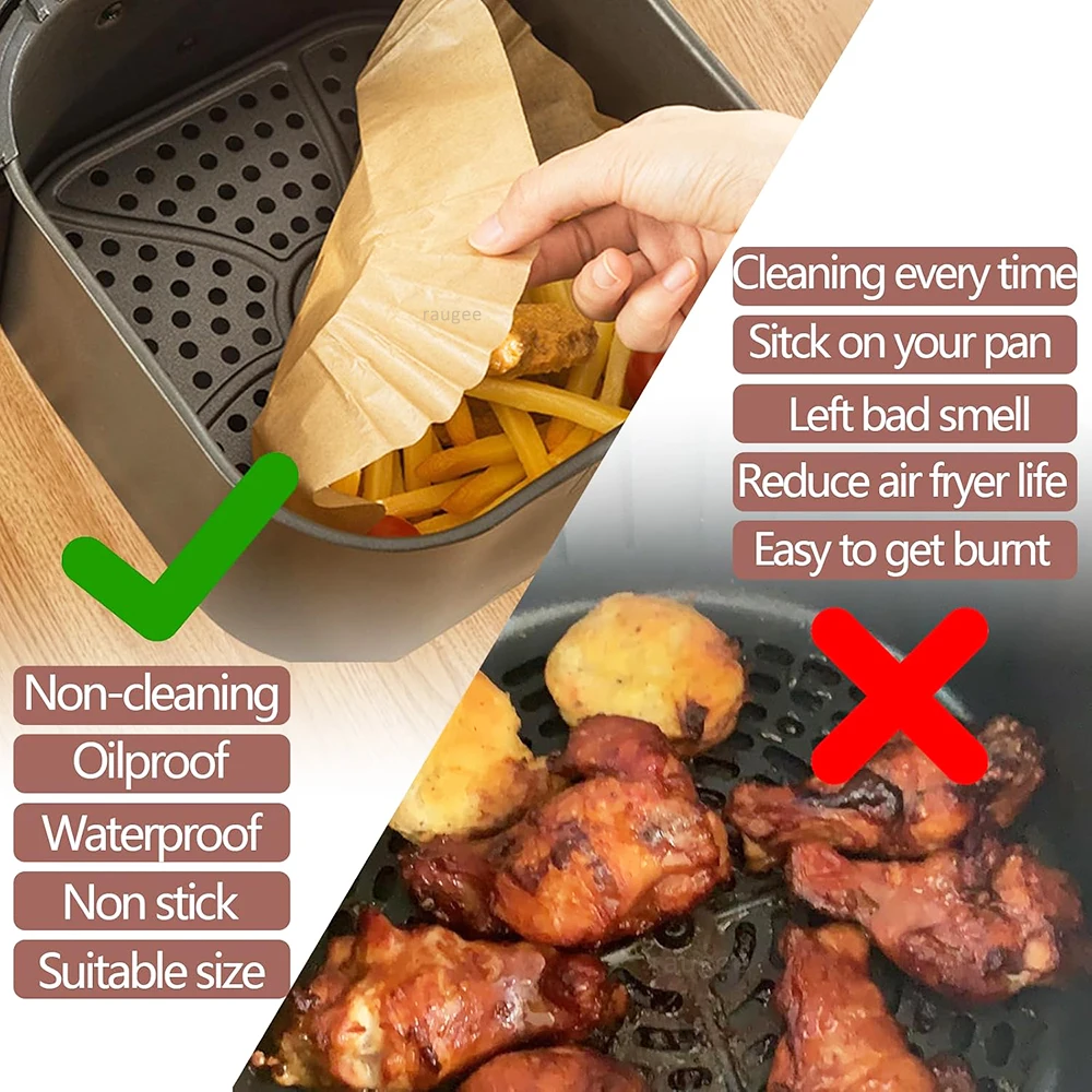 Air Fryer Liners Disposable 100pcs Parchment Paper Square Liners Round Liners Free of Bleach Non-Stick Oil-proof and Waterproof thumbnail 5