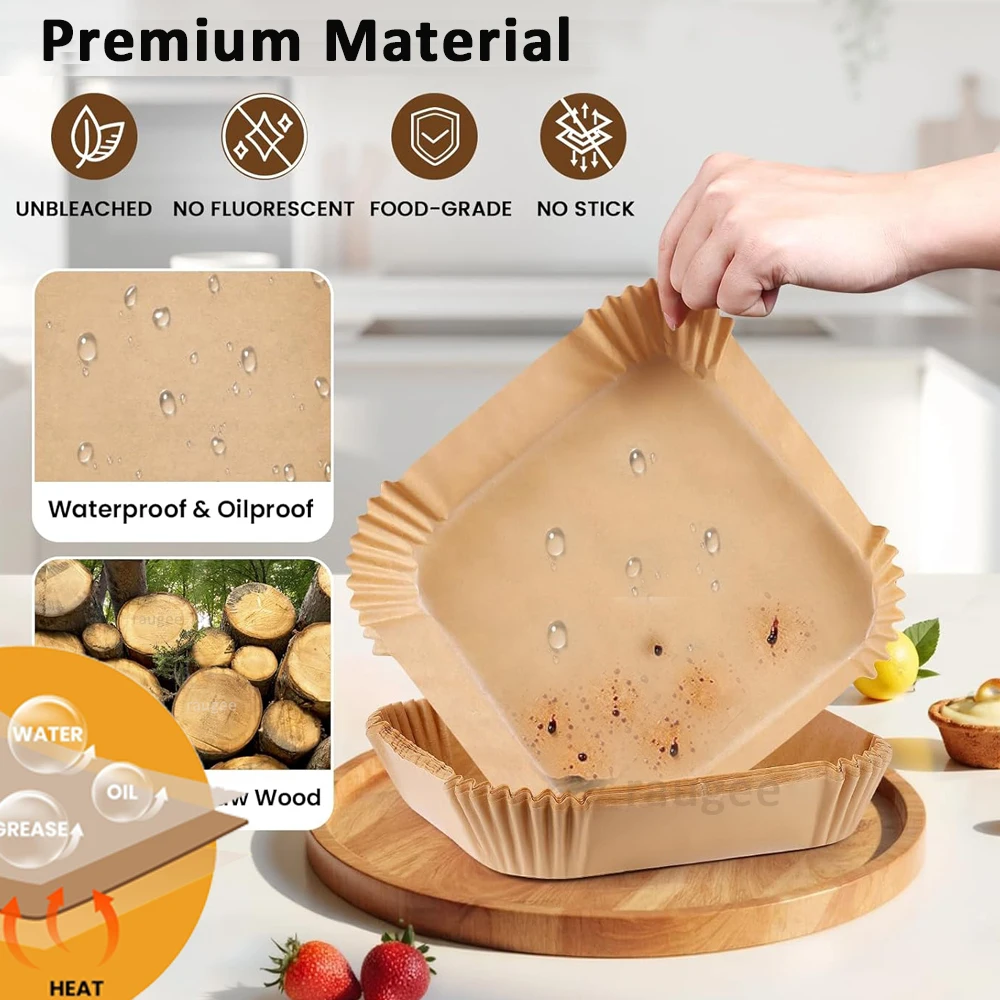 Air Fryer Liners Disposable 100pcs Parchment Paper Square Liners Round Liners Free of Bleach Non-Stick Oil-proof and Waterproof thumbnail 3