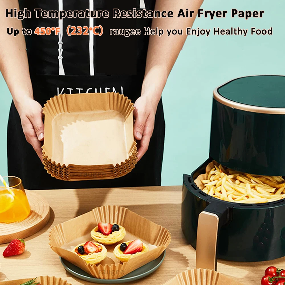 Air Fryer Liners Disposable 100pcs Parchment Paper Square Liners Round Liners Free of Bleach Non-Stick Oil-proof and Waterproof thumbnail 2