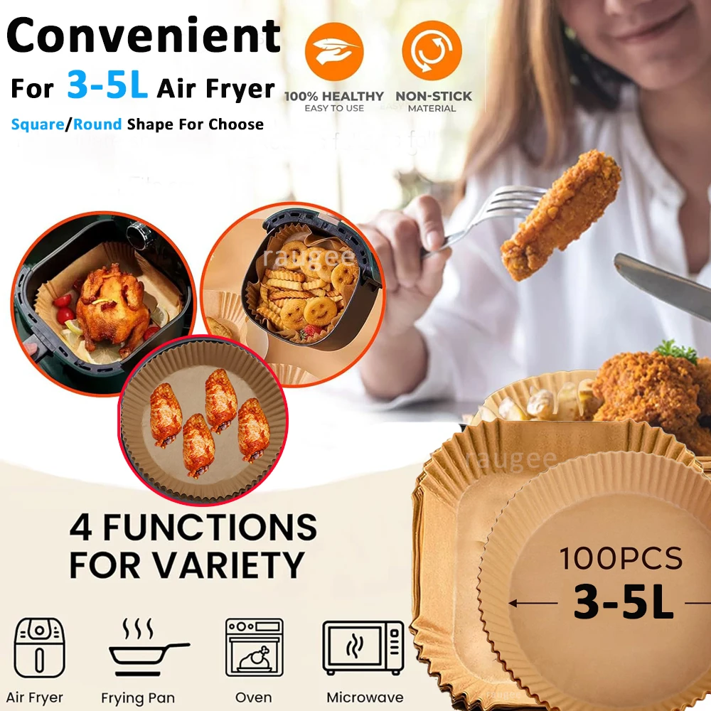Air Fryer Liners Disposable 100pcs Parchment Paper Square Liners Round Liners Free of Bleach Non-Stick Oil-proof and Waterproof thumbnail 4