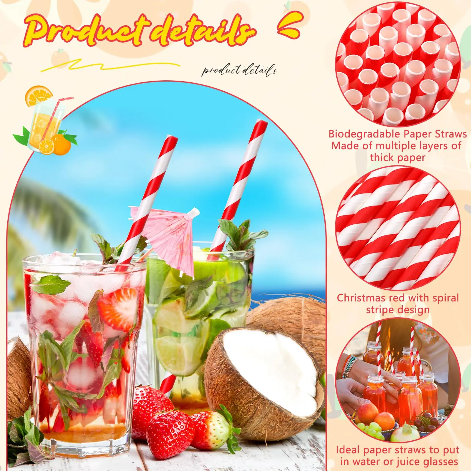 50/100pcs Red and White Striped Disposable Paper Straws for Coffee Milk Juice Cocktails Chrismas Straws Party Drinkware Straw thumbnail 2