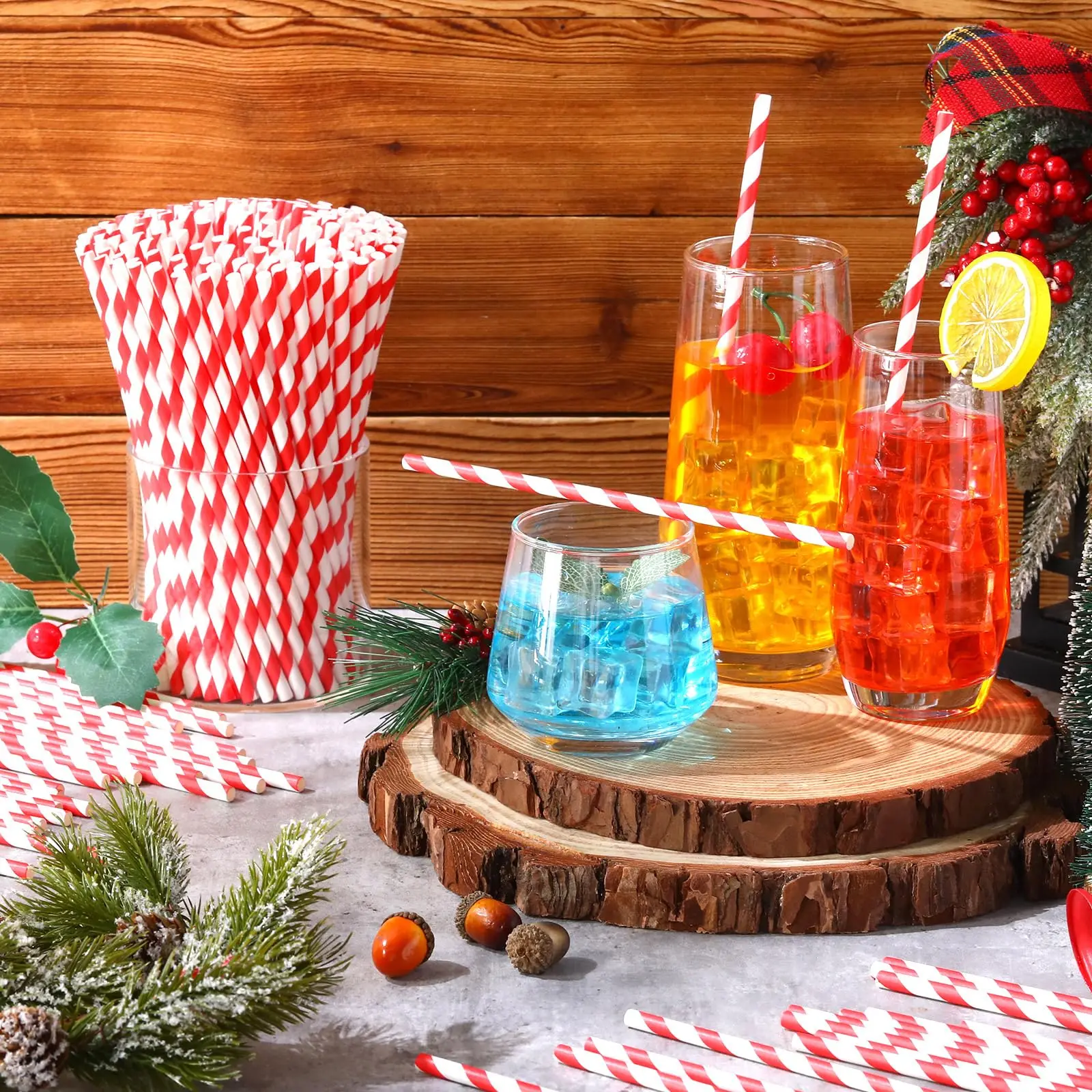 50/100pcs Red and White Striped Disposable Paper Straws for Coffee Milk Juice Cocktails Chrismas Straws Party Drinkware Straw thumbnail 4