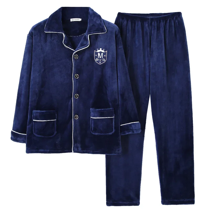 Casual Home Youth Winter Long Sleeve Warm Fleece-lined Thickened Flannel Pajamas For Men Warm Comfortable Sleepwear thumbnail 5