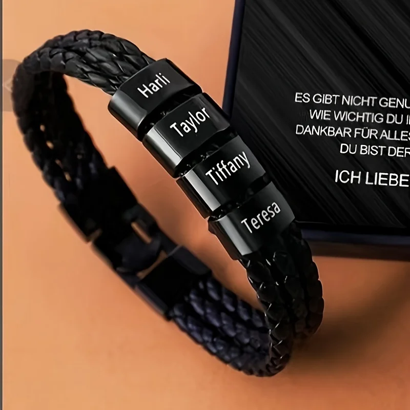 Customized Stainless Steel Bracelet for Men, Personalized with 1-5 Names Gift for Dad Grandpa Uncle Husband Father's Day Gifts