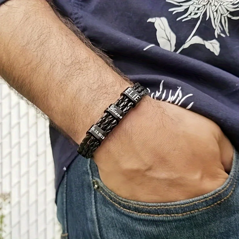 Customized Stainless Steel Bracelet for Men, Personalized with 1-5 Names Gift for Dad Grandpa Uncle Husband Father's Day Gifts thumbnail 5