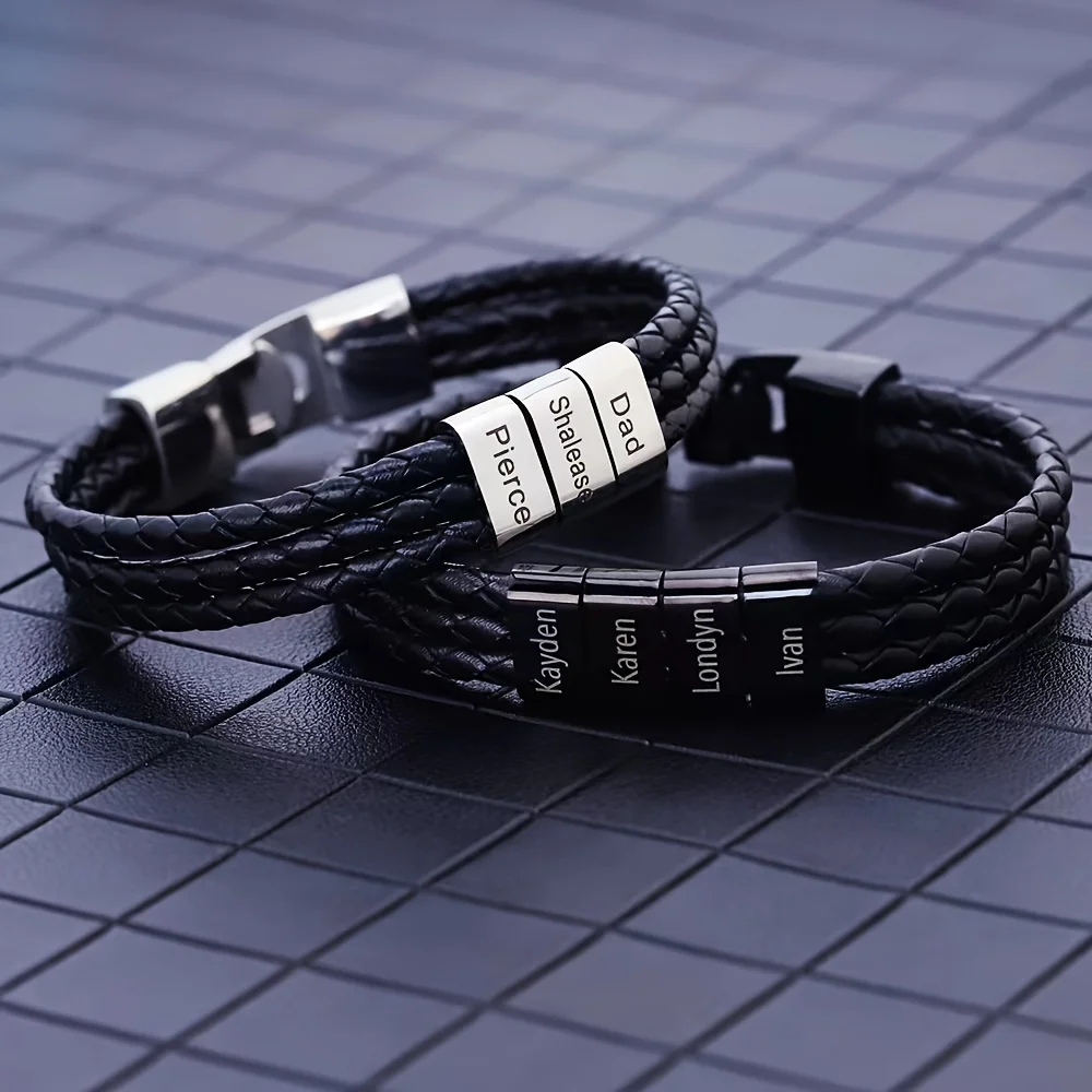 Customized Stainless Steel Bracelet for Men, Personalized with 1-5 Names Gift for Dad Grandpa Uncle Husband Father's Day Gifts thumbnail 2