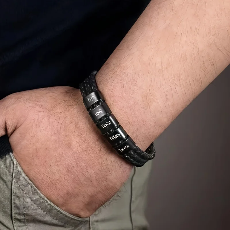Customized Stainless Steel Bracelet for Men, Personalized with 1-5 Names Gift for Dad Grandpa Uncle Husband Father's Day Gifts thumbnail 3