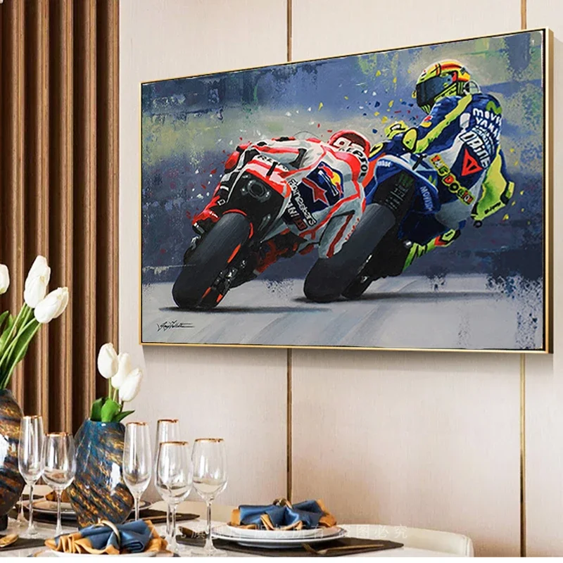 Abstract Oil Painting Poster Motorcycle, HD Canvas Print Wall Art Sea, Suitable for, Home, Living Room, Club Decoration Painting thumbnail 5