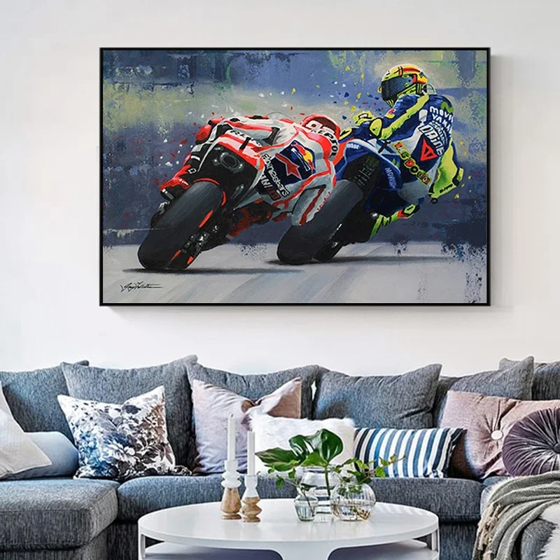 Abstract Oil Painting Poster Motorcycle, HD Canvas Print Wall Art Sea, Suitable for, Home, Living Room, Club Decoration Painting thumbnail 4