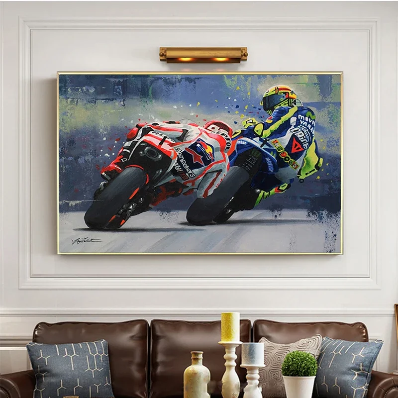 Abstract Oil Painting Poster Motorcycle, HD Canvas Print Wall Art Sea, Suitable for, Home, Living Room, Club Decoration Painting thumbnail 3