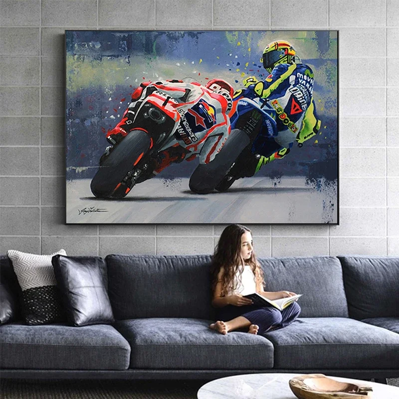 Abstract Oil Painting Poster Motorcycle, HD Canvas Print Wall Art Sea, Suitable for, Home, Living Room, Club Decoration Painting thumbnail 2