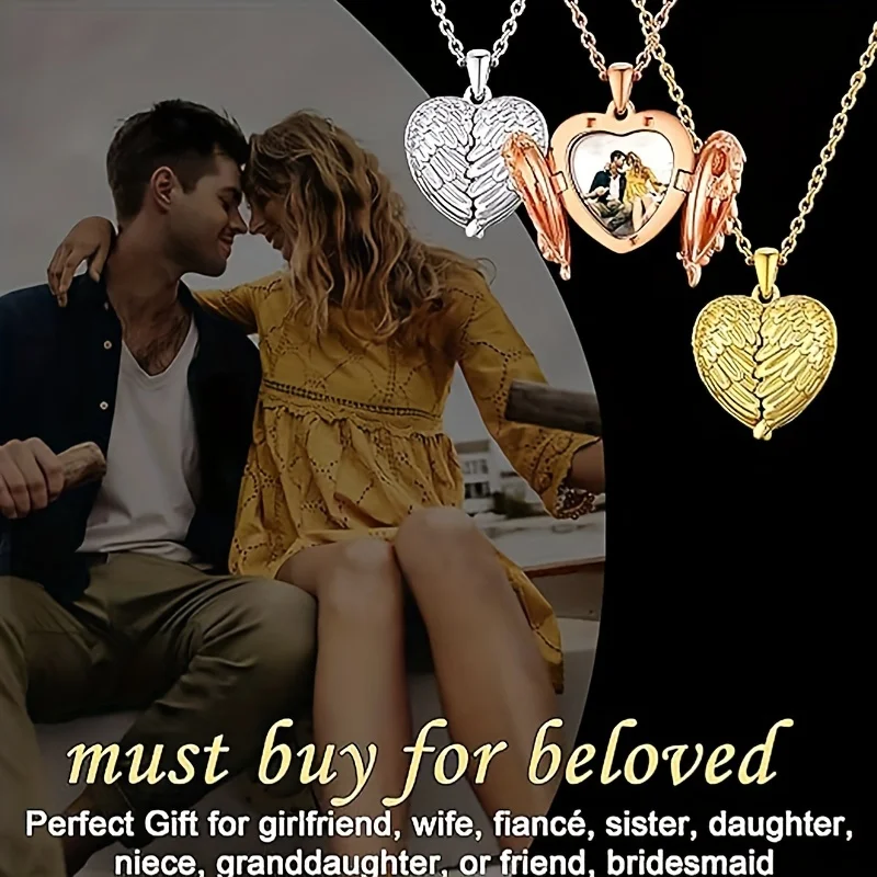 Custom Picture/photo Small Box Pendant Necklace, Personalized Angel Wing Small Box Pendant Men's Women's Necklace Christmas Gift thumbnail 2
