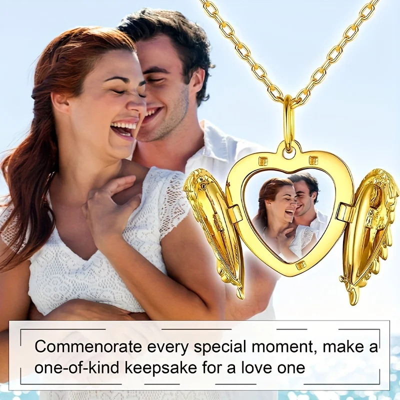 Custom Picture/photo Small Box Pendant Necklace, Personalized Angel Wing Small Box Pendant Men's Women's Necklace Christmas Gift thumbnail 5