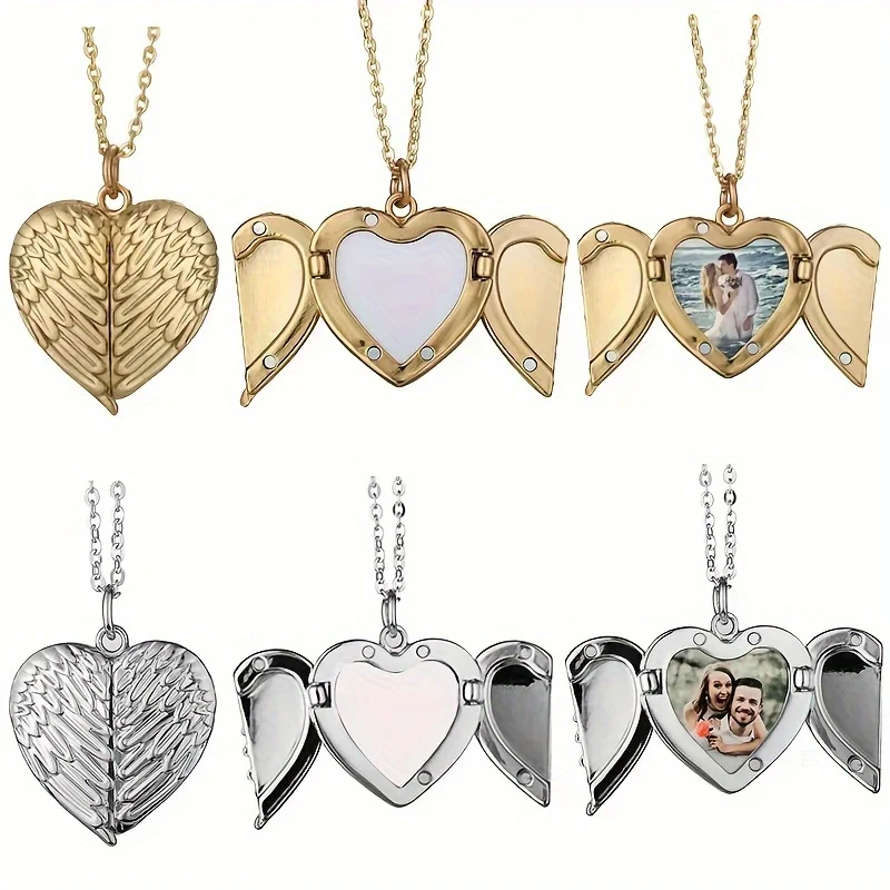 Custom Picture/photo Small Box Pendant Necklace, Personalized Angel Wing Small Box Pendant Men's Women's Necklace Christmas Gift thumbnail 3
