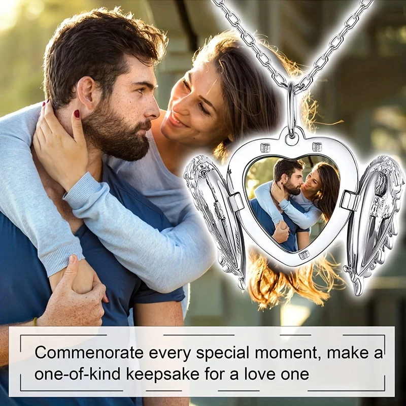 Custom Picture/photo Small Box Pendant Necklace, Personalized Angel Wing Small Box Pendant Men's Women's Necklace Christmas Gift thumbnail 4