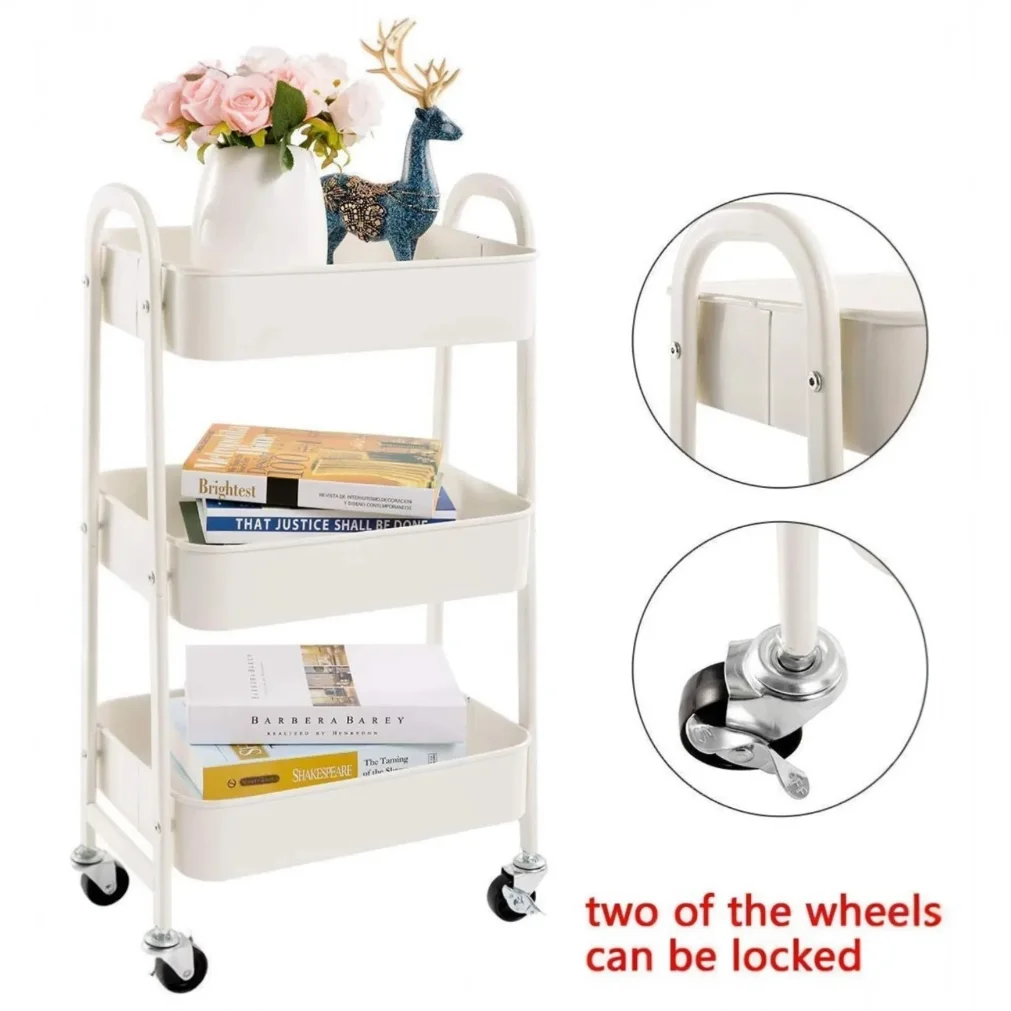 Storage cart  with wheels kitchen cart with wheels 3levels rolling cart organizer for bedroom bathroom office,multi-purpose cart thumbnail 4
