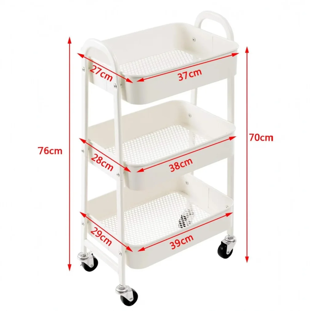 Storage cart  with wheels kitchen cart with wheels 3levels rolling cart organizer for bedroom bathroom office,multi-purpose cart thumbnail 3