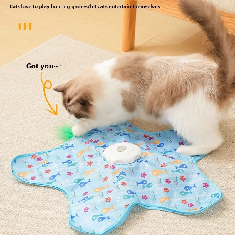 Cat Toys Interactive Hide and Seek Cat Toy with Mouse Squeaky Motion Activated Moving Concealed Feathers Kitten Teaser Toy thumbnail 4