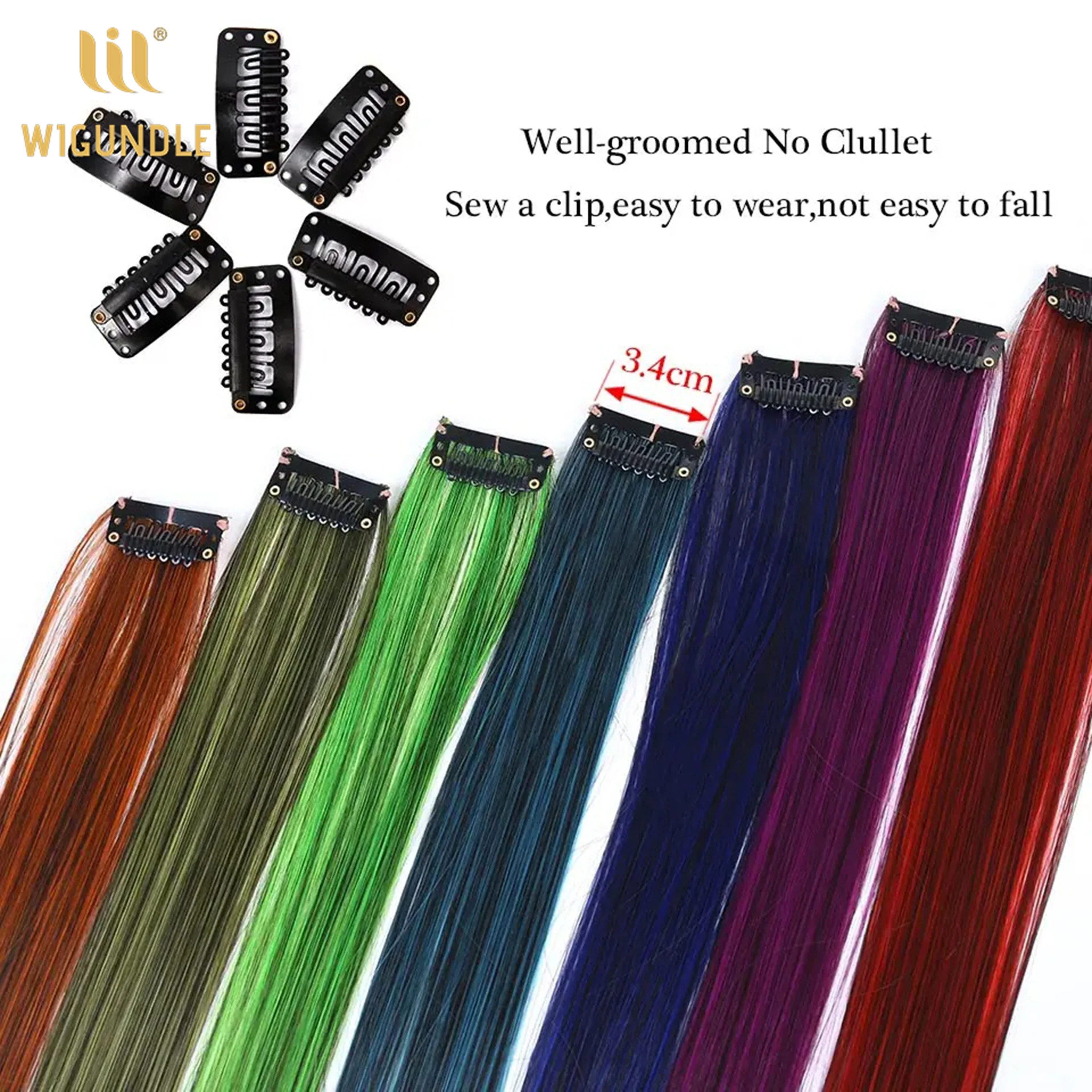 18 Color Clip Style Hair Extensions 22 Inch Color Hair Extensions High Gloss Long Straight Synthetic Wig For Children Women thumbnail 2
