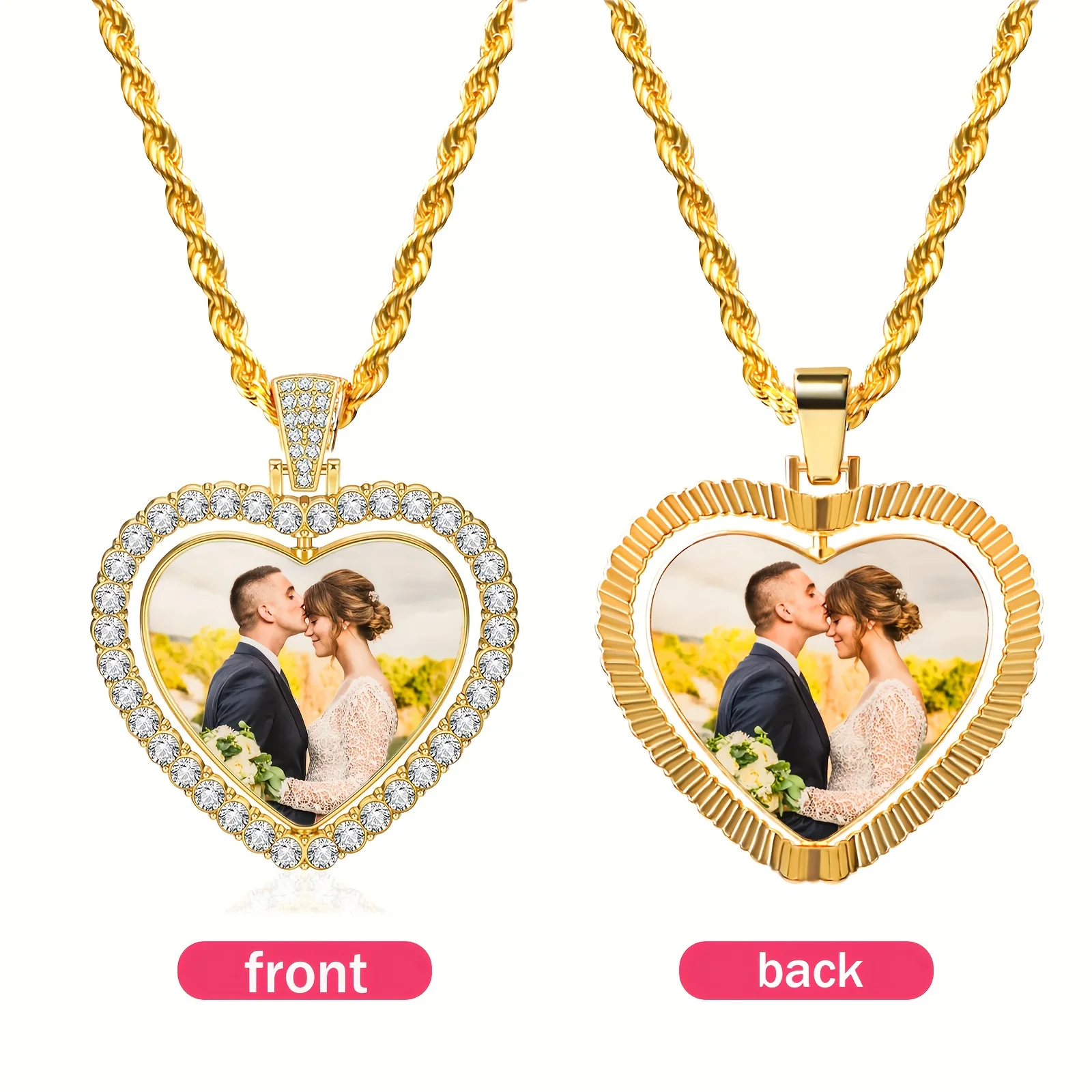 Customized Two Photo Luxury Necklace, Suitable for Both Men and Women To Wear Gift for Parents Husband Boyfriend and Girlfriend thumbnail 6