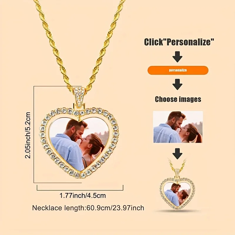 Customized Two Photo Luxury Necklace, Suitable for Both Men and Women To Wear Gift for Parents Husband Boyfriend and Girlfriend thumbnail 2