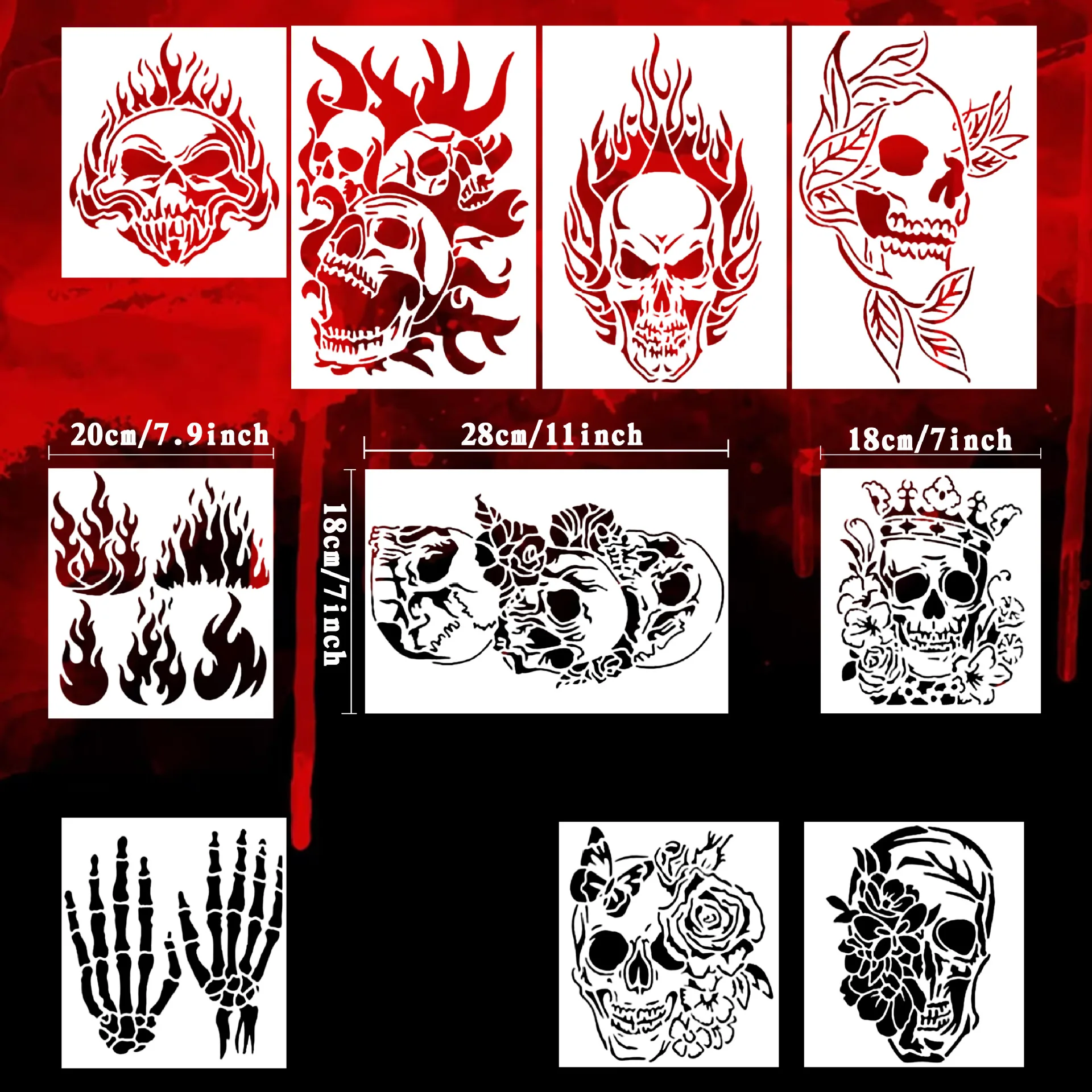 Reusable PET Skull Stencils for Crafting 13-Design Hollow-Out Templates for DIY Canvas Art,and Custom Spray Paint Creations thumbnail 2