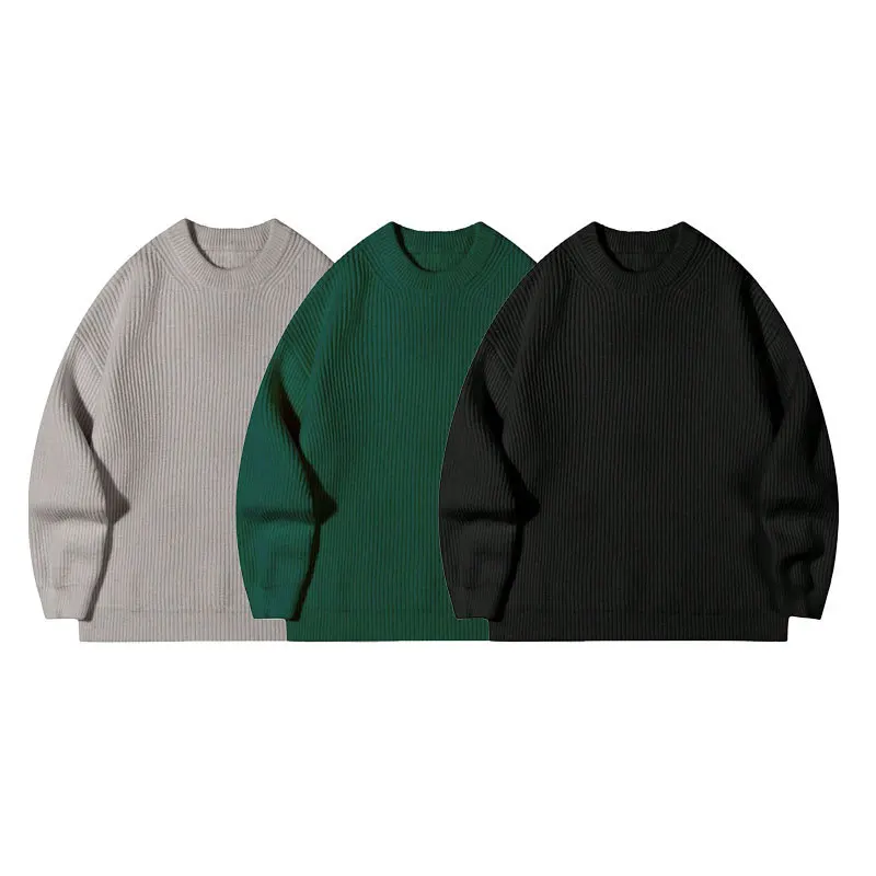 2025 New Winter-Spring Solid Color Underwear Round-neck Sweater Men's Korean Style Loose-Fitting Casual Knitted Shirt thumbnail 5