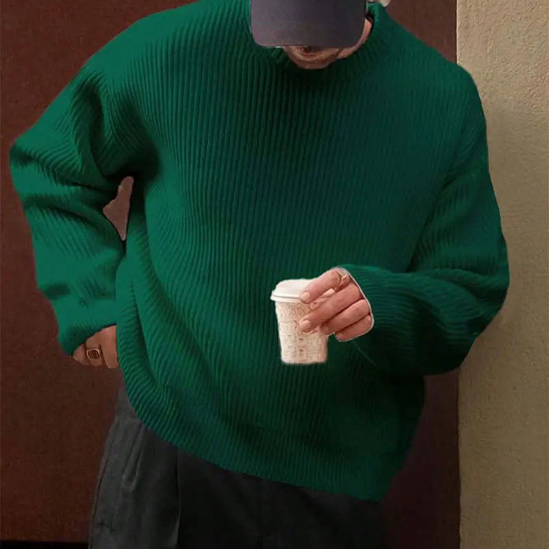 2025 New Winter-Spring Solid Color Underwear Round-neck Sweater Men's Korean Style Loose-Fitting Casual Knitted Shirt thumbnail 4