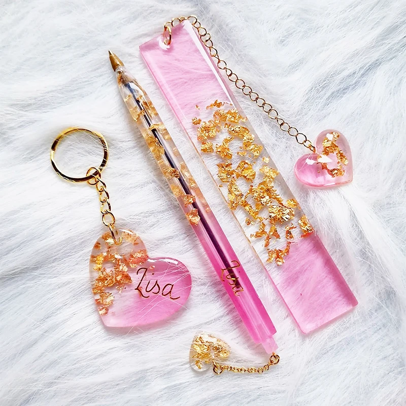 Transparent Pen and Bookmark Silicone Mold Set Epoxy Resin Casting Molds DIY Crystal Handmade Stationery Craft Supplies