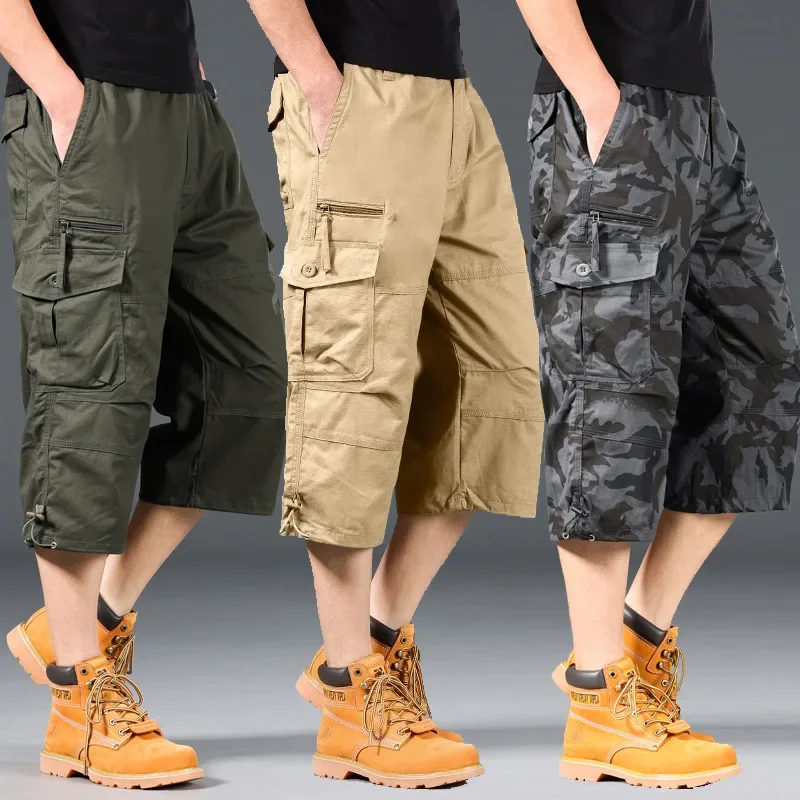 Summer Loose-Fit Plus Size Men's Cargo Pants Multiple Pockets Outdoor Casual Seven-Point Pants Men's Shorts