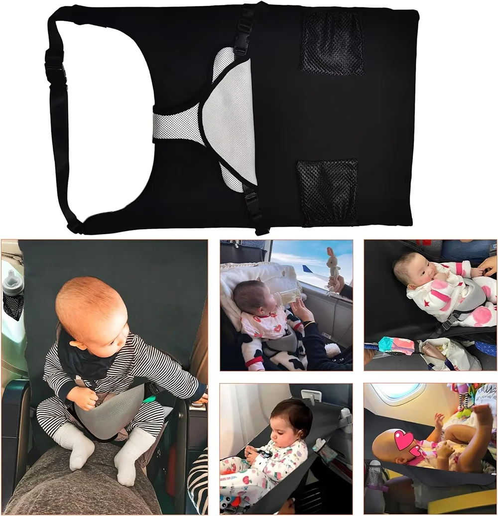Kids Airplane Seat Extender Toddler Airplane Bed with Side Pocket Comfortable Breathable baby plane Travel Footrest Hammock thumbnail 6