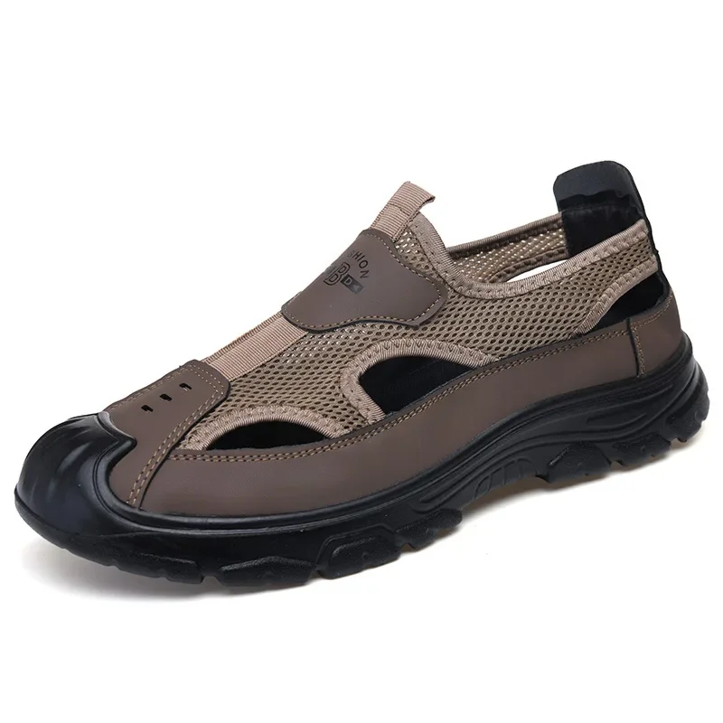 Men's Summer Breathable Mesh Sandals Water Shoes Outdoor Casual Beach Shoes Slip-On Comfortable PU Bottom Grid Lined Shoes thumbnail 5