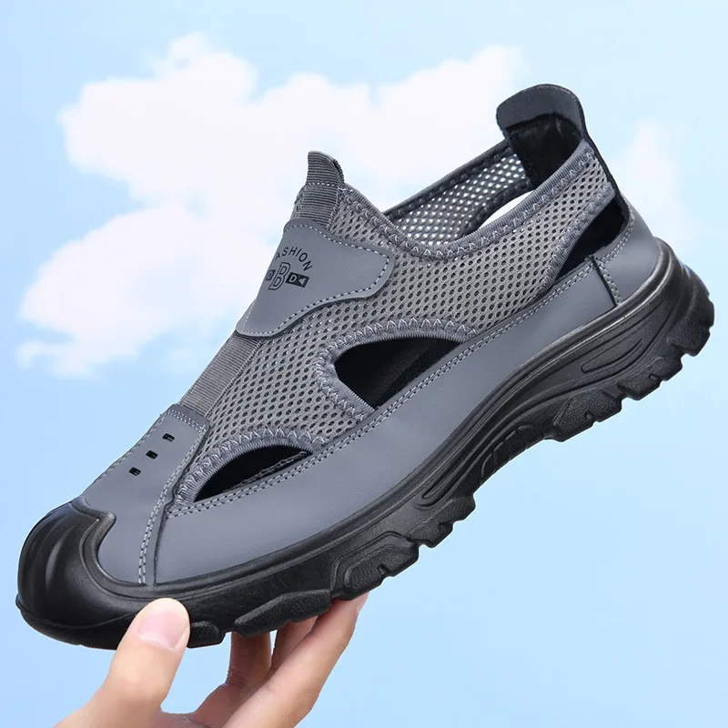 Men's Summer Breathable Mesh Sandals Water Shoes Outdoor Casual Beach Shoes Slip-On Comfortable PU Bottom Grid Lined Shoes thumbnail 3