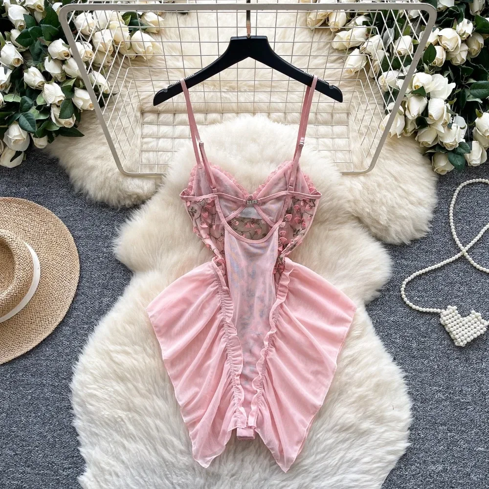 Sexy Slim Spliced Embroidered sleeveless bodysuits Chic Korean Camis Tank Top Fashion Off Shoulder Summer Women Clothing thumbnail 3