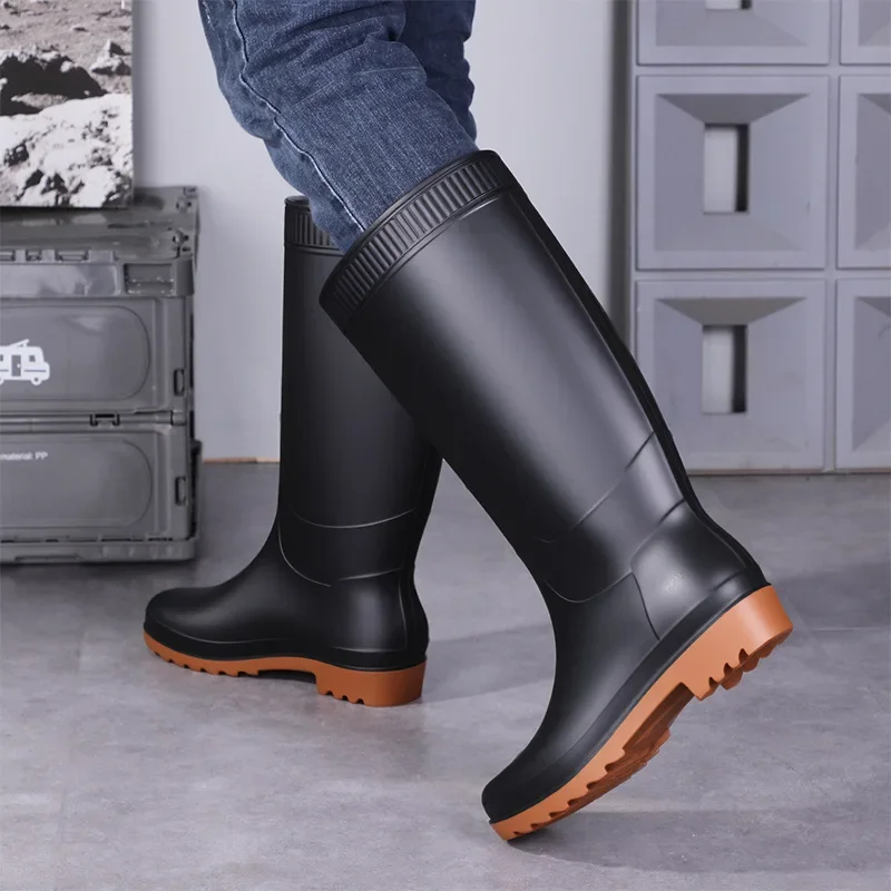 Men's Fashionable Long Tube Rain Boots Anti-Slip Waterproof Wear-Resistant Outdoor Fishing Car Wash Thick Bottom Shoes thumbnail 2