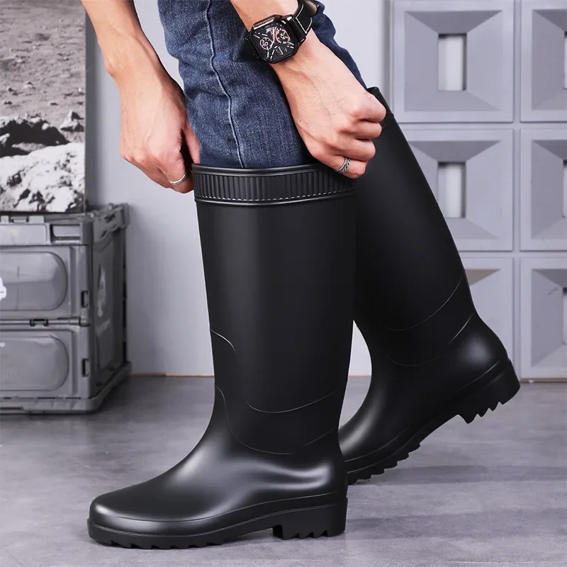 Men's Fashionable Long Tube Rain Boots Anti-Slip Waterproof Wear-Resistant Outdoor Fishing Car Wash Thick Bottom Shoes thumbnail 3