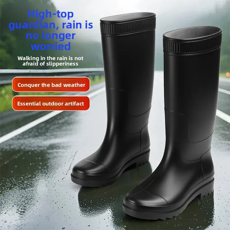 Men's Fashionable Long Tube Rain Boots Anti-Slip Waterproof Wear-Resistant Outdoor Fishing Car Wash Thick Bottom Shoes thumbnail 4