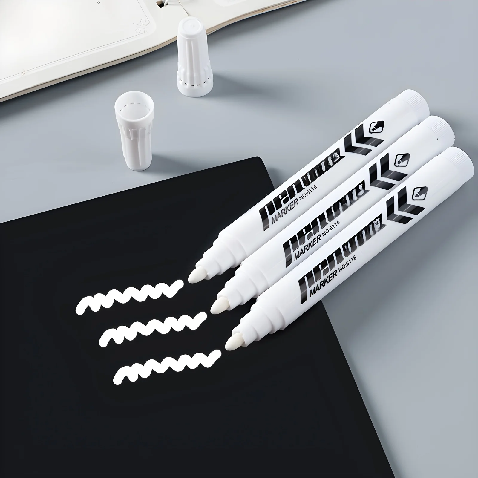 5/10pcs Heavy-Duty Waterproof White Marker Pens - Oil-Based Ink, Wide Tip for Metal, Labeling, Industrial,Office,School Supplies thumbnail 2