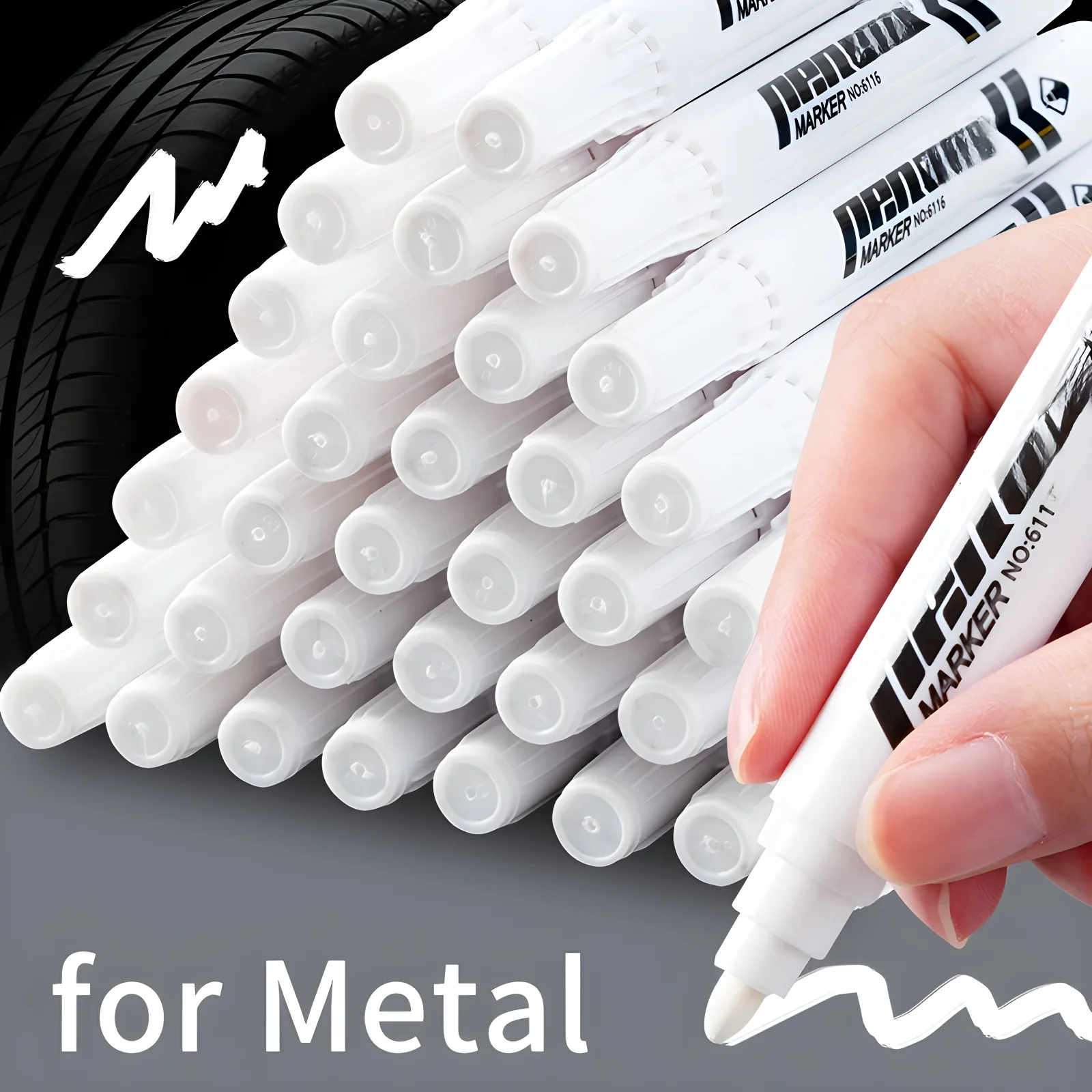 5/10pcs Heavy-Duty Waterproof White Marker Pens - Oil-Based Ink, Wide Tip for Metal, Labeling, Industrial,Office,School Supplies thumbnail 3