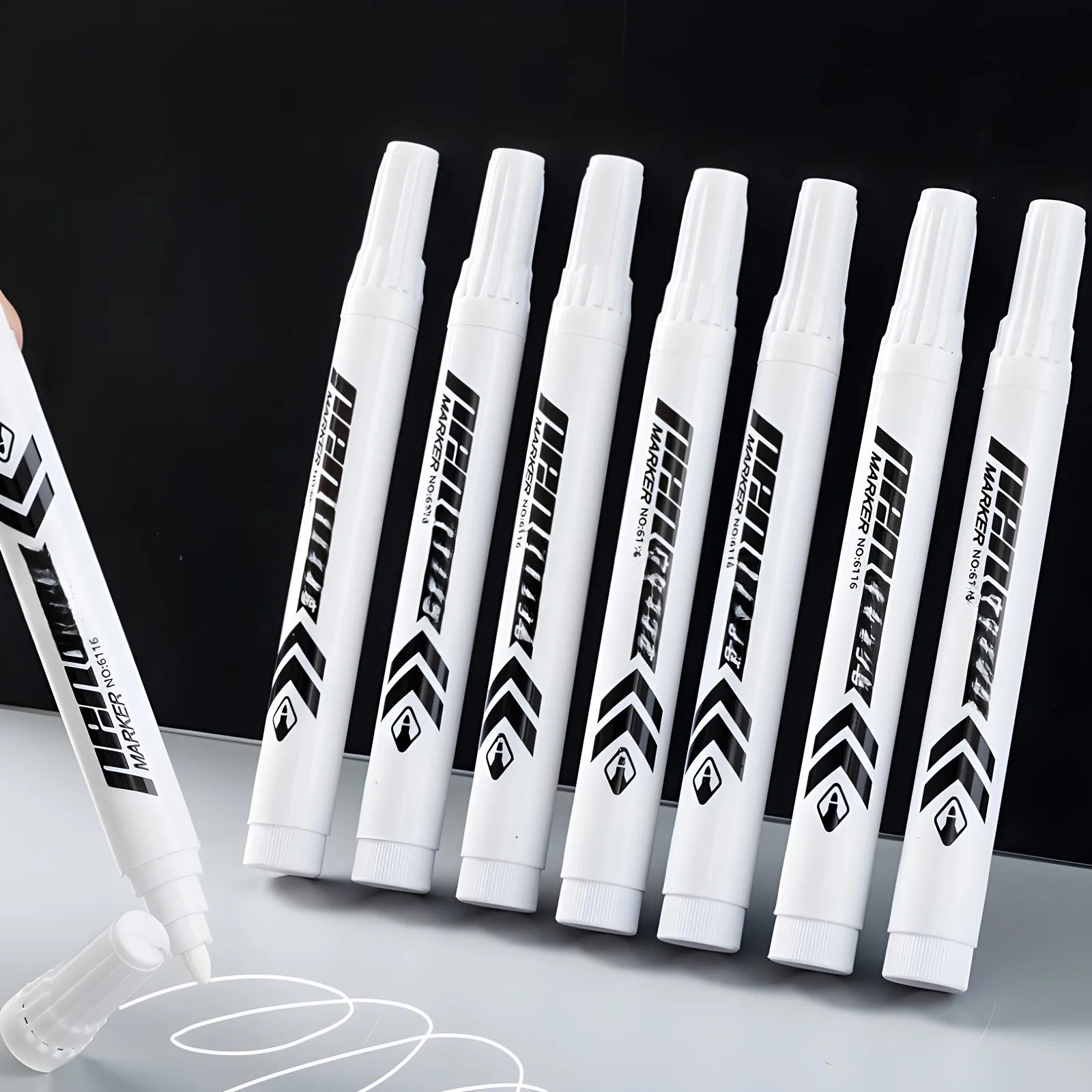 5/10pcs Heavy-Duty Waterproof White Marker Pens - Oil-Based Ink, Wide Tip for Metal, Labeling, Industrial,Office,School Supplies thumbnail 5