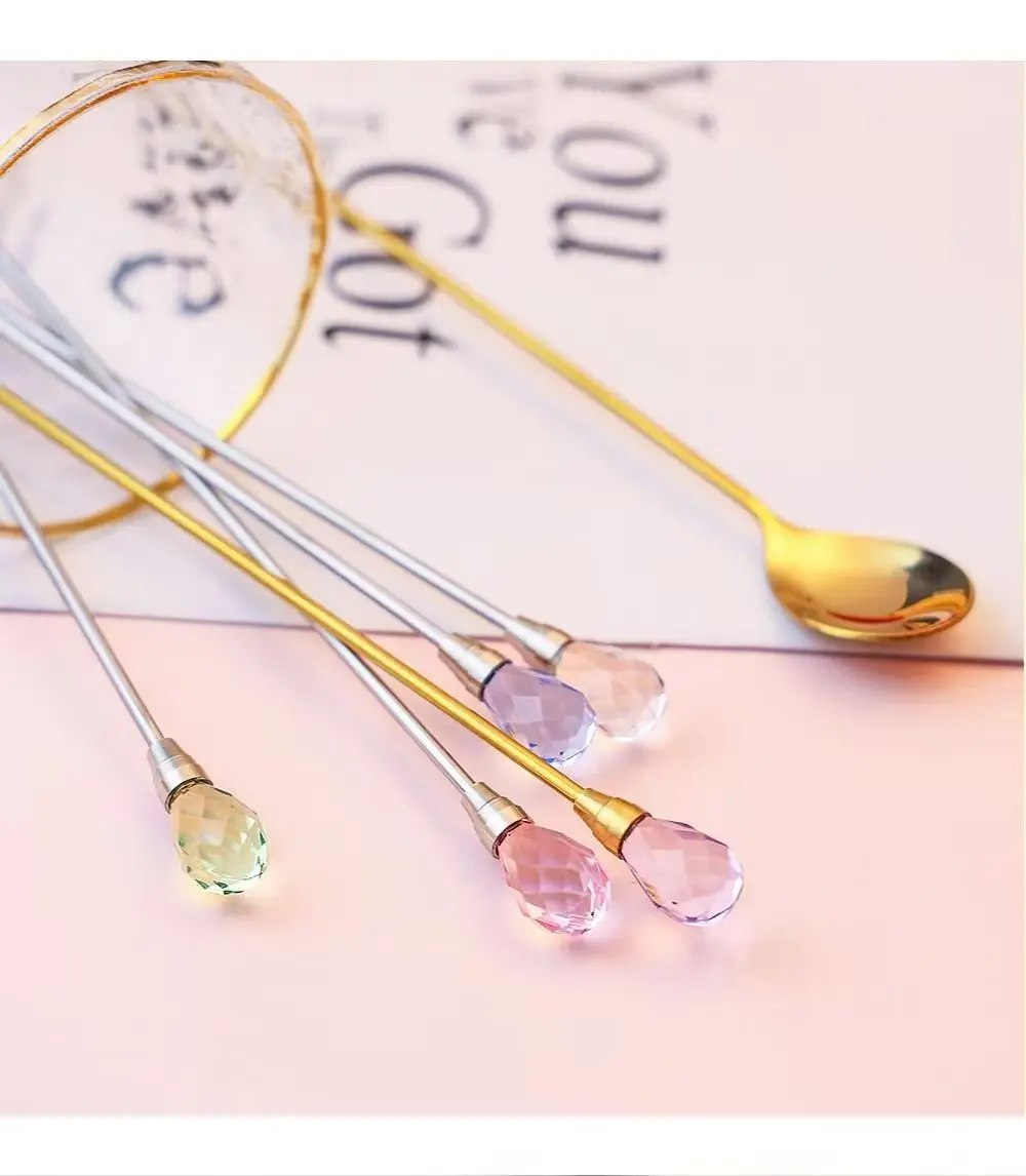 5pcs Diamond Teaspoons Set Stainless Steel Stirring Spoon Exquisite Crystal Teaspoon for Cafe Ice Cream Dessert Coffee Spoon thumbnail 6