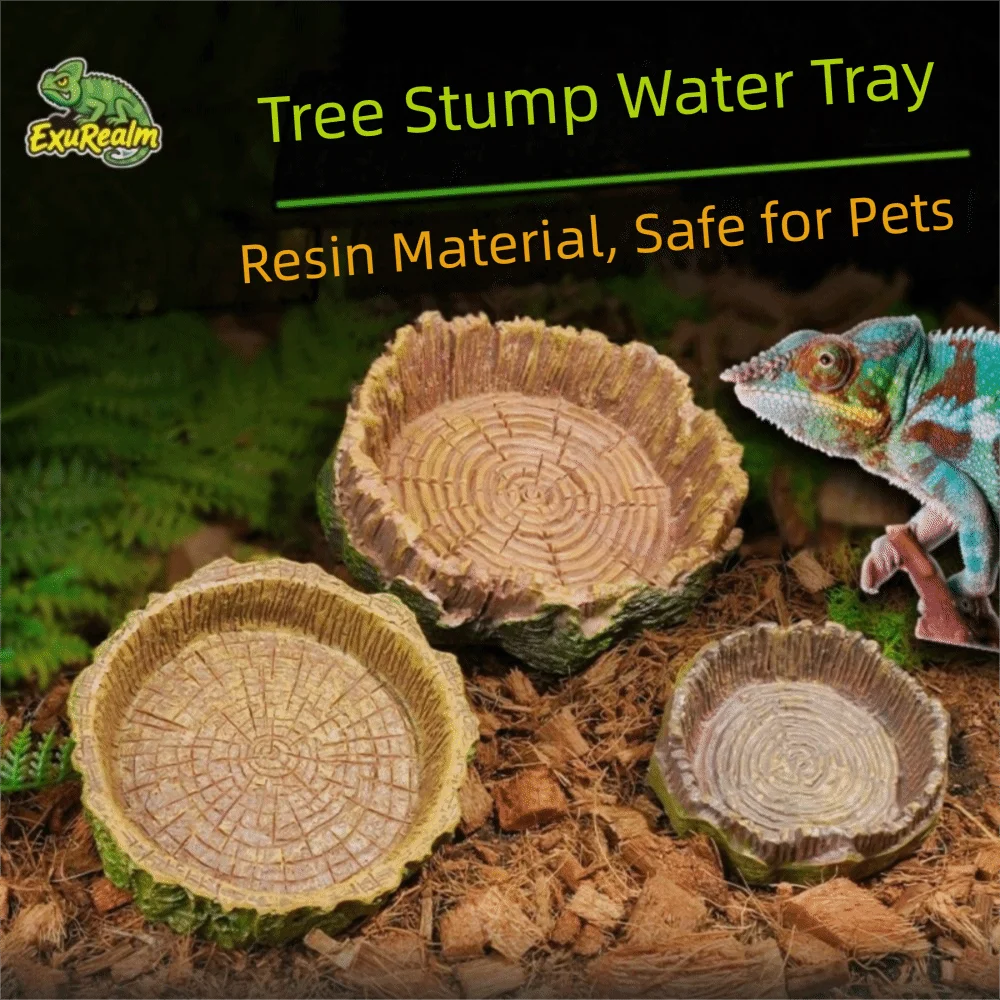 New Resin Reptile Feeder Bowl Stump Shallow Design Water Pot Durable Pet Reptile Bowl Reptile Supplies thumbnail 4