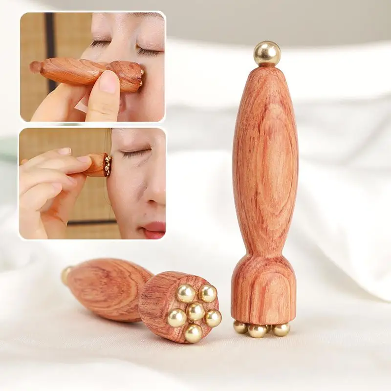 Handheld Lotus Seedpod Beauty Professional Brass & Rosewood Facial Gua Sha Tool Eye Relaxation Spot Meridians Acupoint Massage thumbnail 3