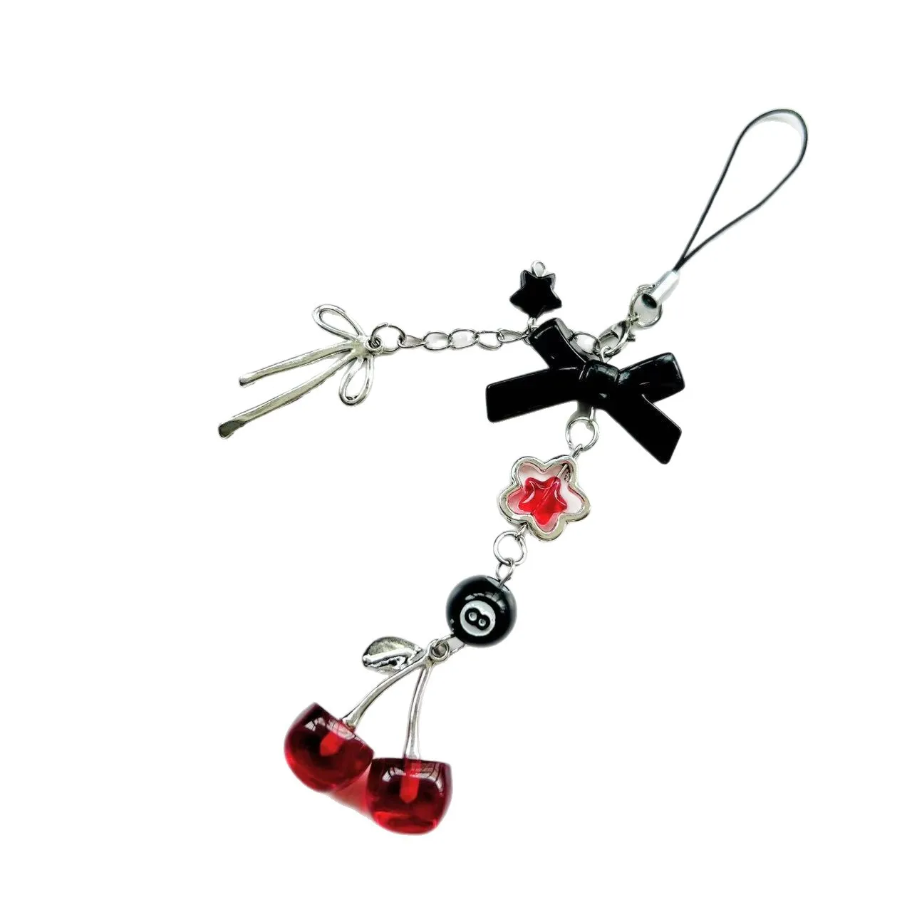 New Design 1 Piece y2k Style  Cute Cherry Bowknot Beaded Mobile Phone Charms Keychains Lanyard Smartphone Strap Accessory thumbnail 5